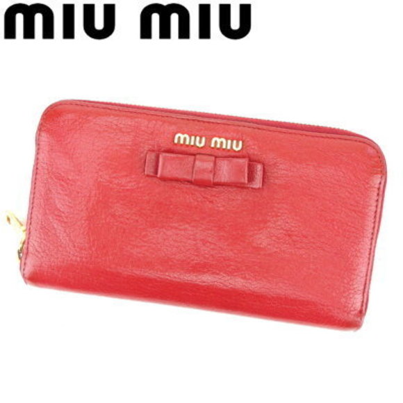 Miu Miu long Zip Wallet ribbon motif red leather - Picture 1 of 6